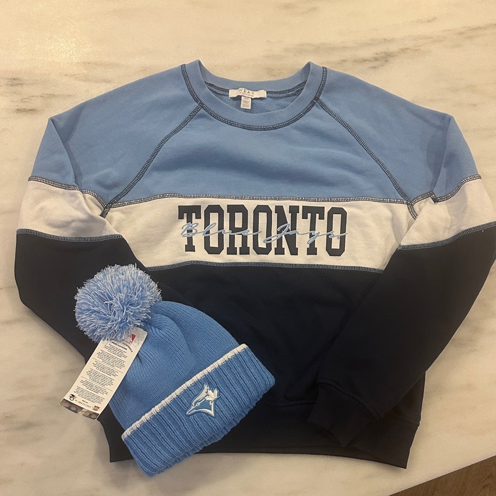 Blue and White Toronto Blue Jays Sweatshirt and Hat Set